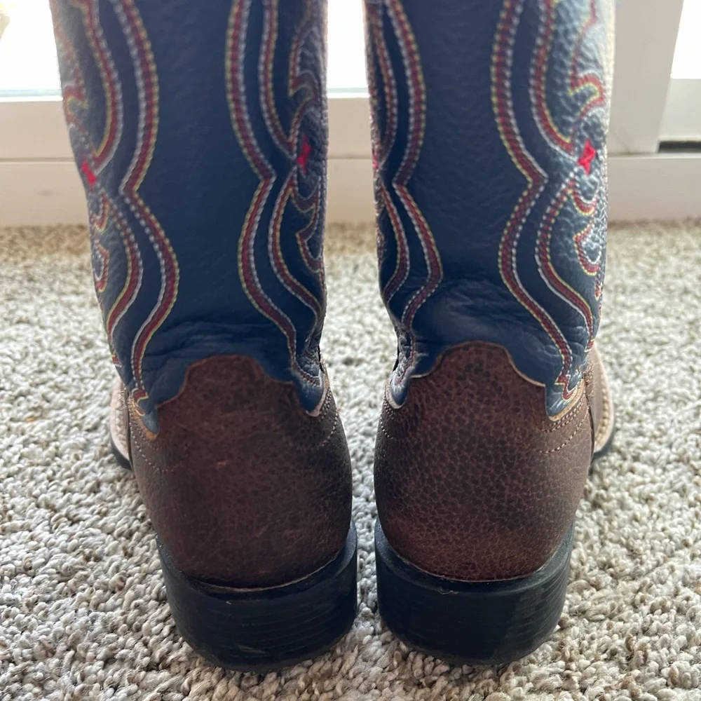 Ariat Brown Leather Cowboy Boots with Blue Stitching